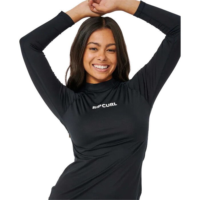 2024 Rip Curl Womens Classic Surf UPF Long Sleeve Rash Vest 15IWRV - Black